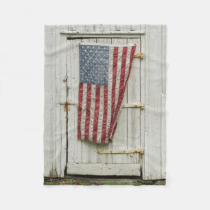 Farms White Barn Door With American Flag Fleece Blanket