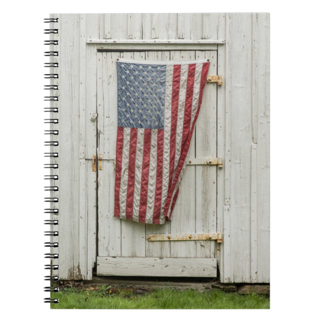 Farms | White Barn Door With American Flag Notebook (Front)