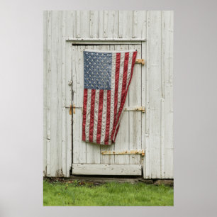 Farms White Barn Door With American Flag Poster