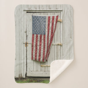 Farms White Barn Door With American Flag Sherpa Blanket