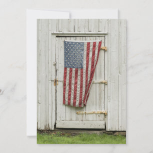 Farms   White Barn Door With American Flag Thank You Card