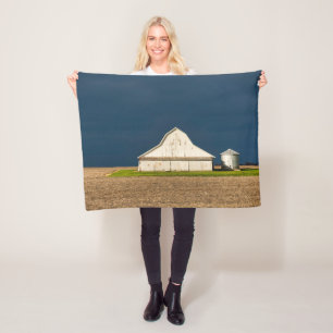 Farms White Barn & Silo Fleece Blanket