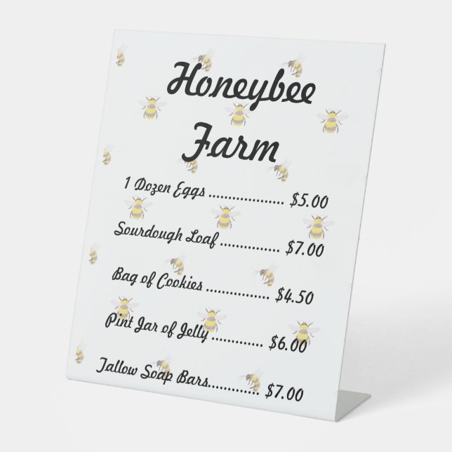Farmstand Product Sign Template Honeybee Theme (Front)