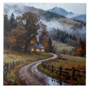 Farmstead In The Autumn Mountains Tile