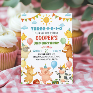 Farmyard Animals Kids Birthday Party Invitation