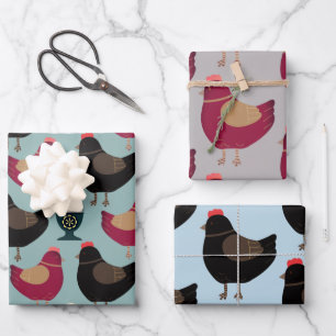 Farmyard Chicken Lovers Egg Cup Black Pink Wrapping Paper Sheet