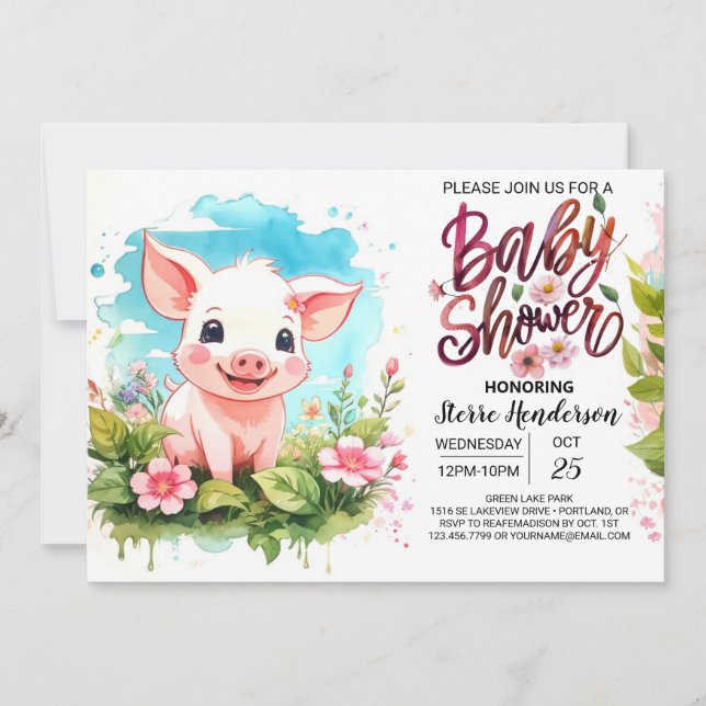 Farmyard Friends Pig Baby Shower Invitation (Front)