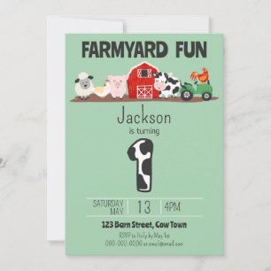 Farmyard Fun 1st Birthday Farm Animal Birthday Invitation