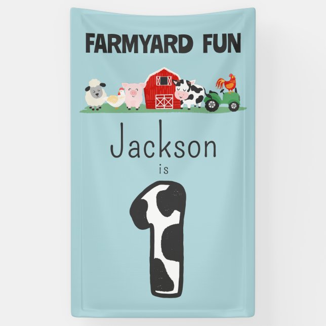 Farmyard Fun 1st Birthday Farm Animal Kids Banner (Vertical)
