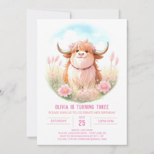 Farmyard Fun Highland Cow Birthday Invitation