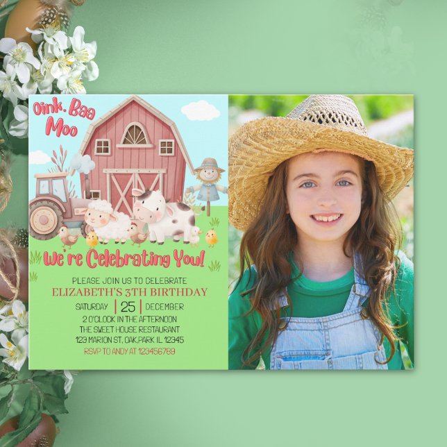 Farmyard Girl Birthday Photo – Cute Barn Animals  Invitation (Creator Uploaded)