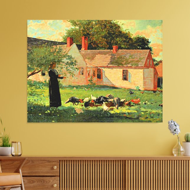 Farmyard Scene, famous artwork by Winslow Homer,  Canvas Print (Insitu(LivingRoom))