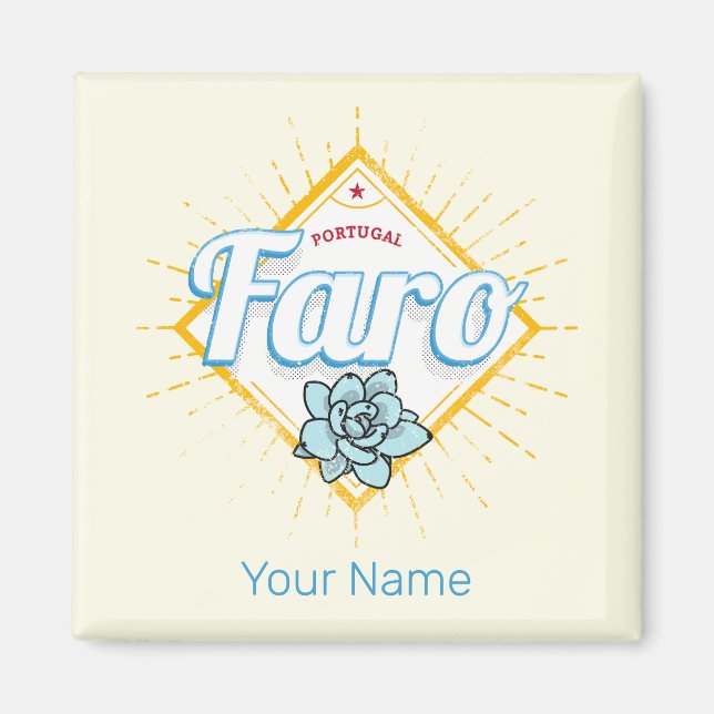 Faro Algarve Portugal Retro Succulents Vintage Magnet (Front)