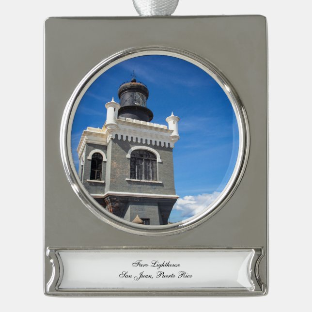 Faro Lighthouse Silver Plated Banner Ornament (Front)
