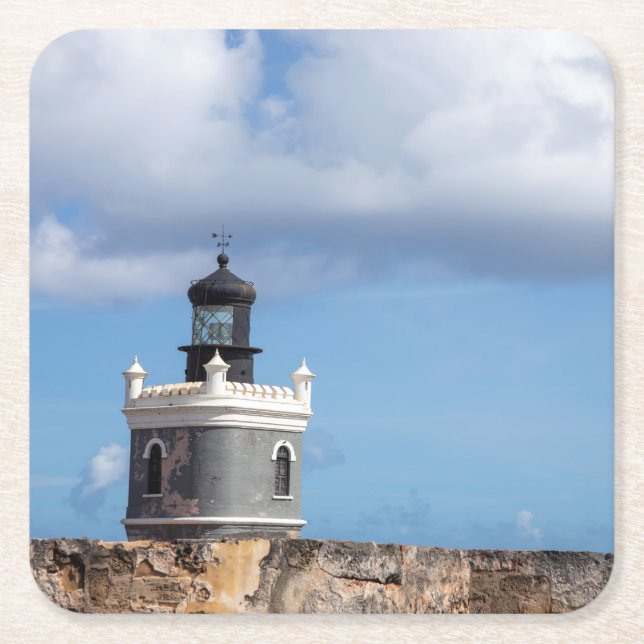 Faro Lighthouse Square Paper Coaster (Front)