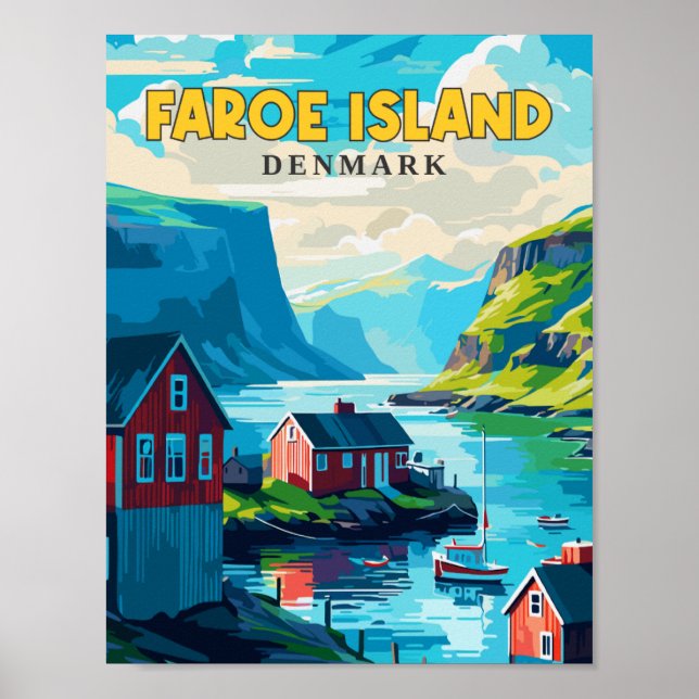 Faroe Island Denmark vintage travel illustration Poster (Front)