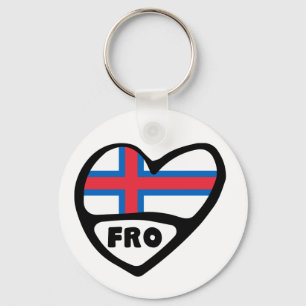 Faroe Islands Country Code Flag Heart Keyring, FRO Key Ring