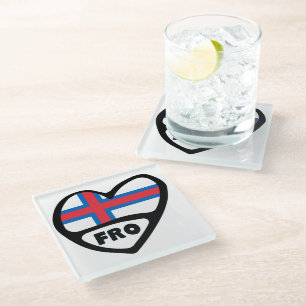 Faroe Islands Country Code Flag Heart Pin Badge Glass Coaster