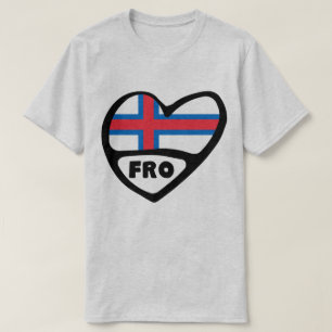 Faroe Islands Country Code Flag Heart Pin Badge T-Shirt
