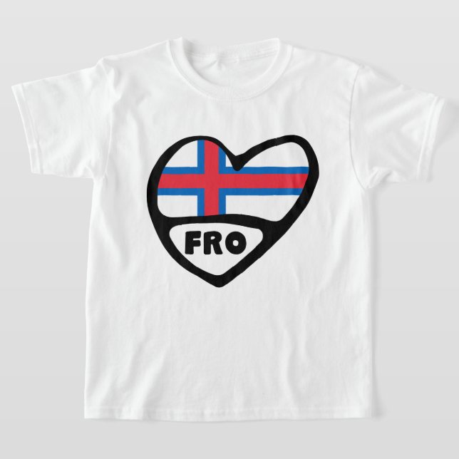 Faroe Islands Country Code Flag Heart Pin Badge T-Shirt (Laydown)