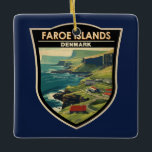 Faroe Islands Denmark Travel Art Vintage Ceramic Ornament<br><div class="desc">Faroe Islands in a vector art style. The Faroe Islands is a self-governing archipelago,  part of the Kingdom of Denmark. It comprises 18 rocky,  volcanic islands.</div>
