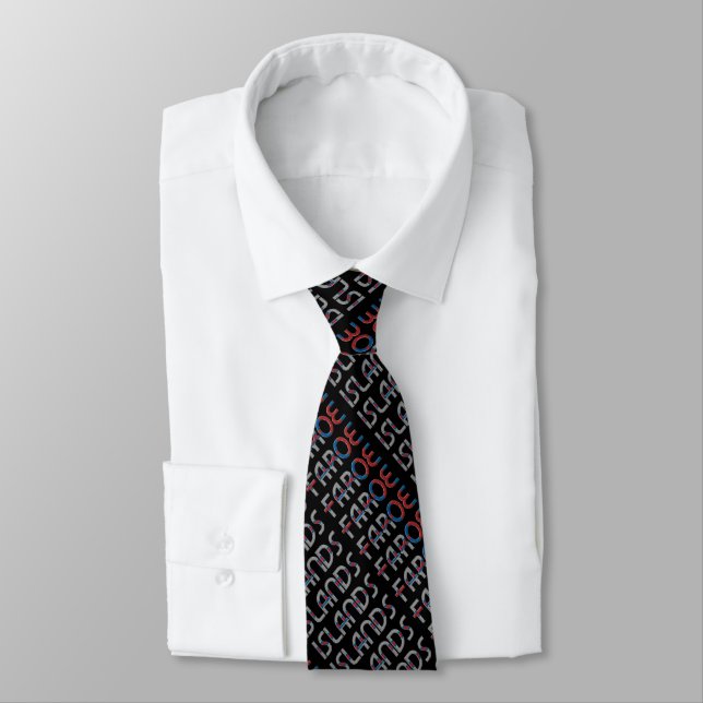 Faroe Islands Flag Colours Typography Pattern Tie (Tied)