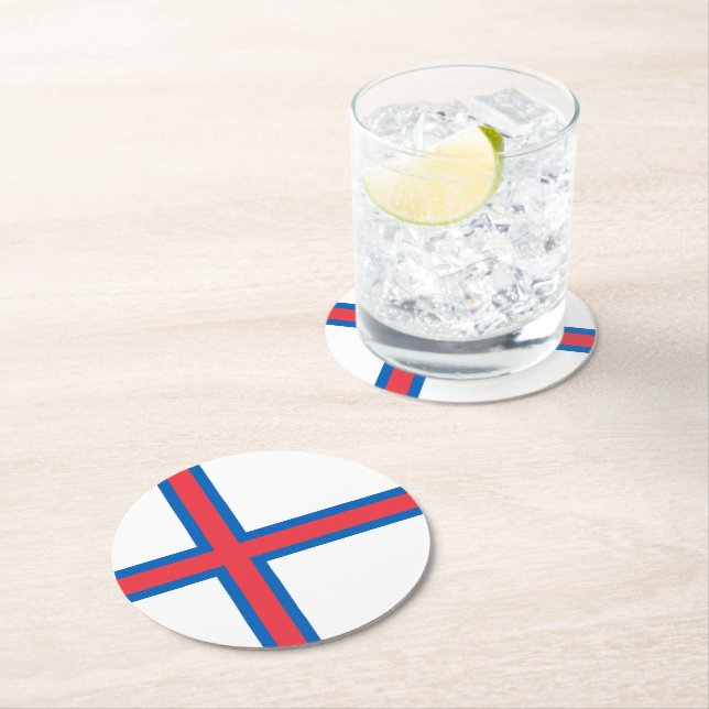 Faroe Islands flag Round Paper Coaster (Insitu)