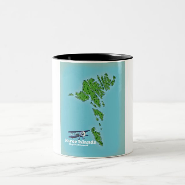 Faroe Islands Kingdom of Denmark map Two-Tone Coffee Mug (Center)