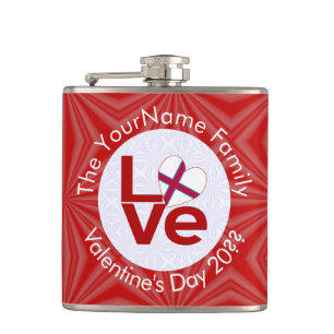 Faroe Islands Red LOVE Flag Personalised  Hip Flask