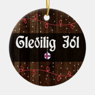 Faroese Merry Christmas, Gleðilig jól Rustic Sty Ceramic Tree Decoration