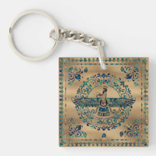 Farohar - Faravahar - Fravashi Marble and Gold Key Ring