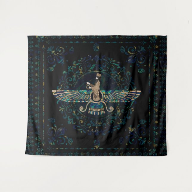 Farohar - Faravahar - Fravashi Marble and Gold Tapestry (Front (Horizontal))