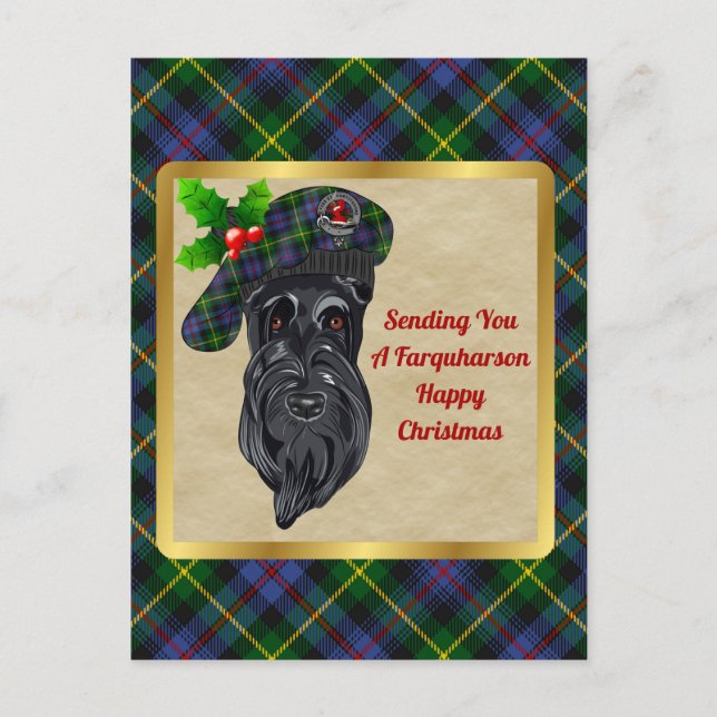 Farquharson Clan Badge & Tartan Christmas Postcard (Front)