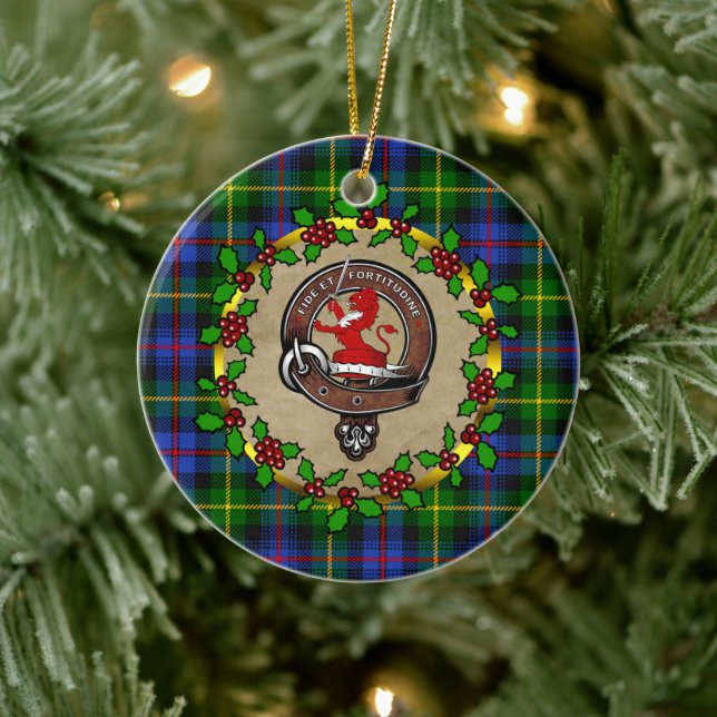 Farquharson Clan Badge & Tartan Personalised Xmas  Ceramic Tree Decoration (Tree)