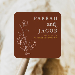 FARRAH Retro 70's Rust Floral Earth Child Wedding Square Sticker