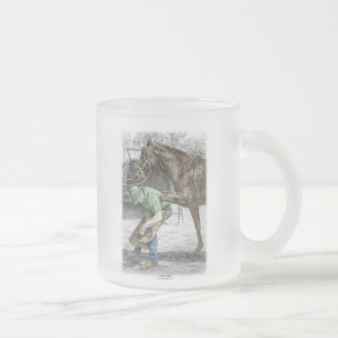 Farrier Blacksmith Shoeing Horse Frosted Glass Coffee Mug