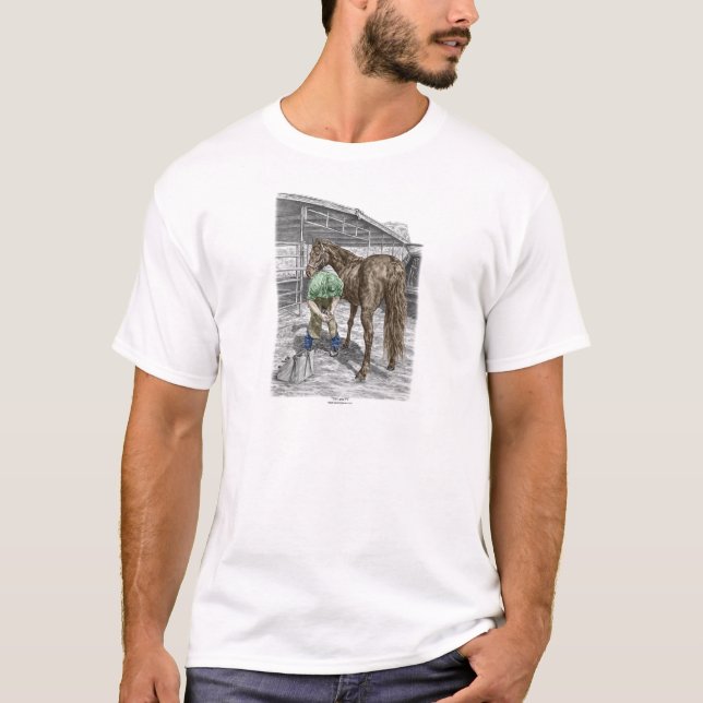 Farrier Blacksmith Trimming Horse Hoof T-Shirt (Front)