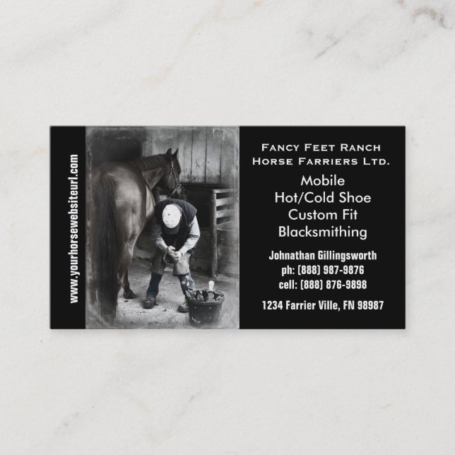 Farrier - Horseshoe Horse Hoof Services. Business Card (Front)