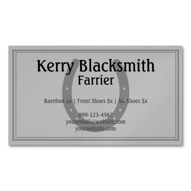 Farrier Horseshoeing and Trim Business Card Magnet (Front)