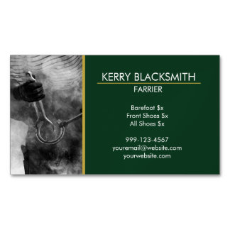 Farrier - Horseshoeing + Barefoot Trim, Green+Gold Magnetic Business Card