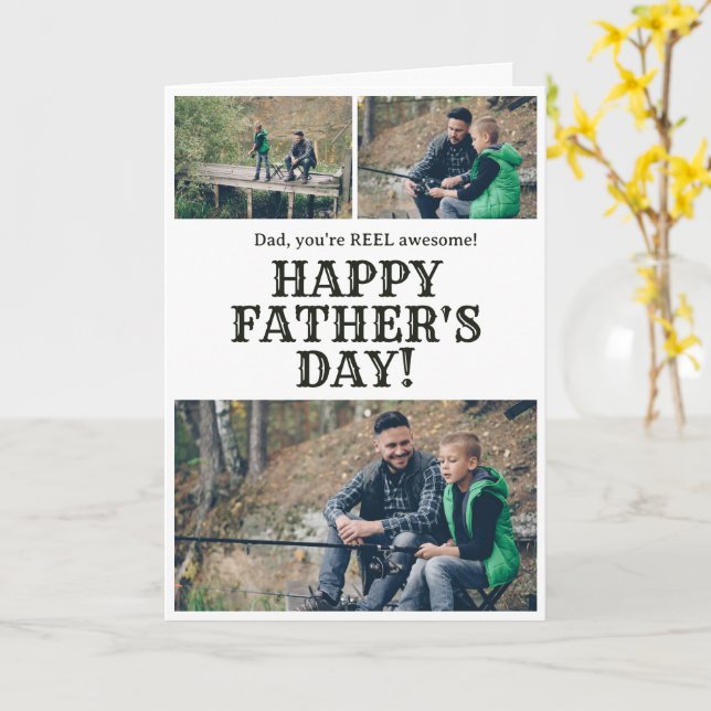 Farther's Day Fishing Reel Photo Personalised Card (Yellow Flower)