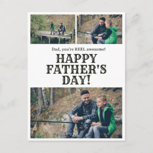 Farther's Day Fishing Reel Photo Personalised Holiday Postcard
