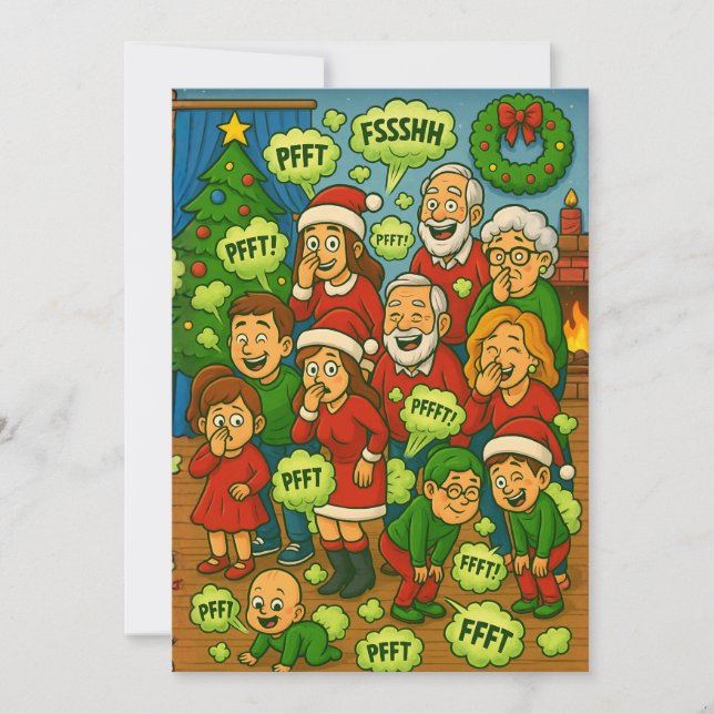 Farting Family Christmas Chaos Holiday Card (Front)