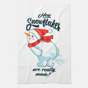 Farting Snowman How Snowflakes Are Really Made Tea Towel