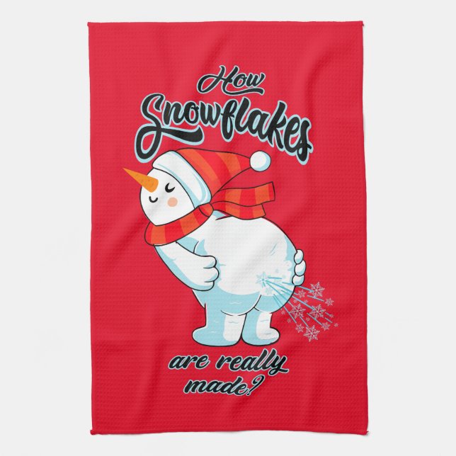 Farting Snowman How Snowflakes Are Really Made Tea Towel (Vertical)