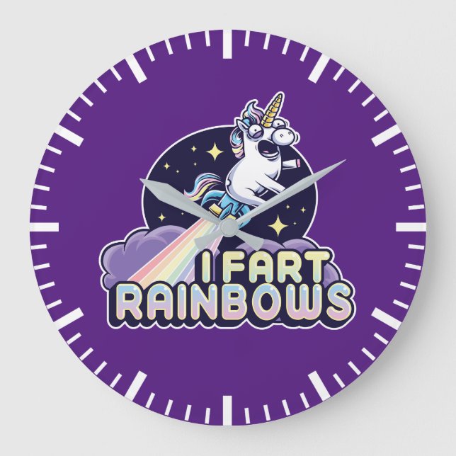 Farting Unicorn - Funny Unicorn - I Fart Rainbows Large Clock (Front)