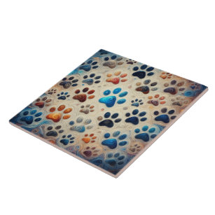  Fascinatiating coloured canine paw print  Tile