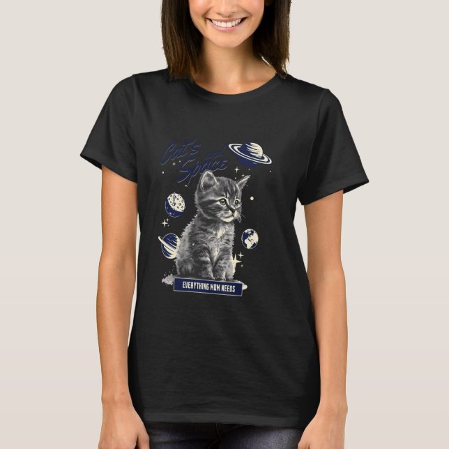 Fascinating Cat and Space Design T-Shirt (Front)