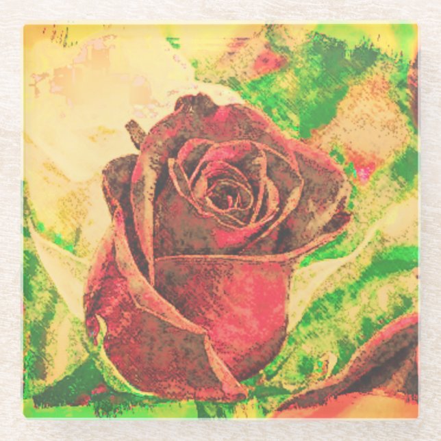  Fascinating faded vintage Rose Glass Coaster (Front)