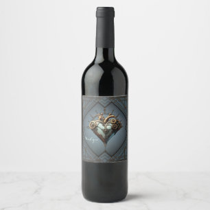Fascinating steampunk heart wine label
